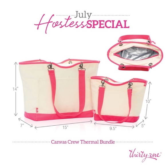 Thirty-One Canvas Crew Thermal Tote in Natural with Coral